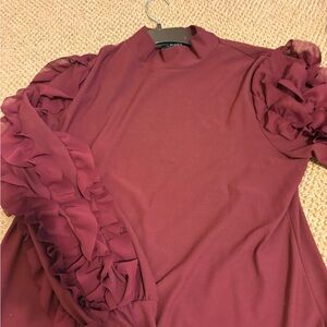 Elegant Burgundy Ruffle Sleeve Shirt
